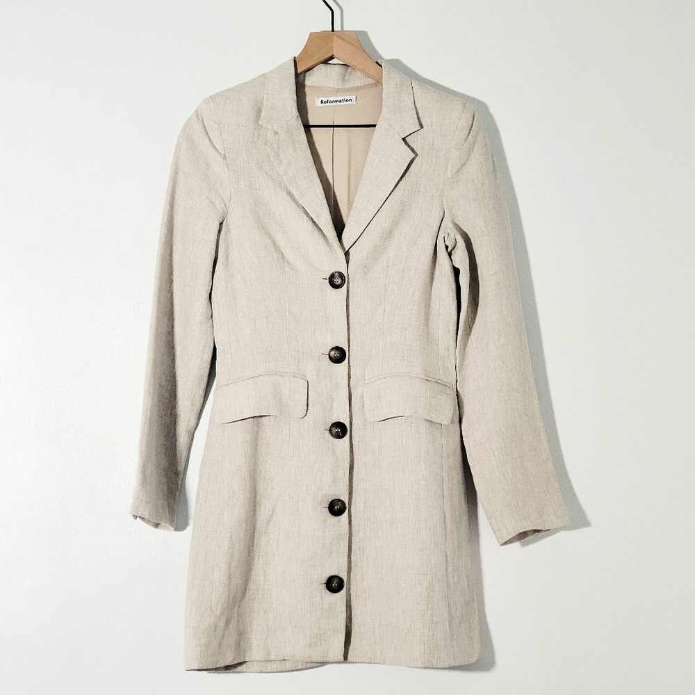 Reformation Aaron Blazer Dress Linen Natural size 2 - Picture 4 of 14